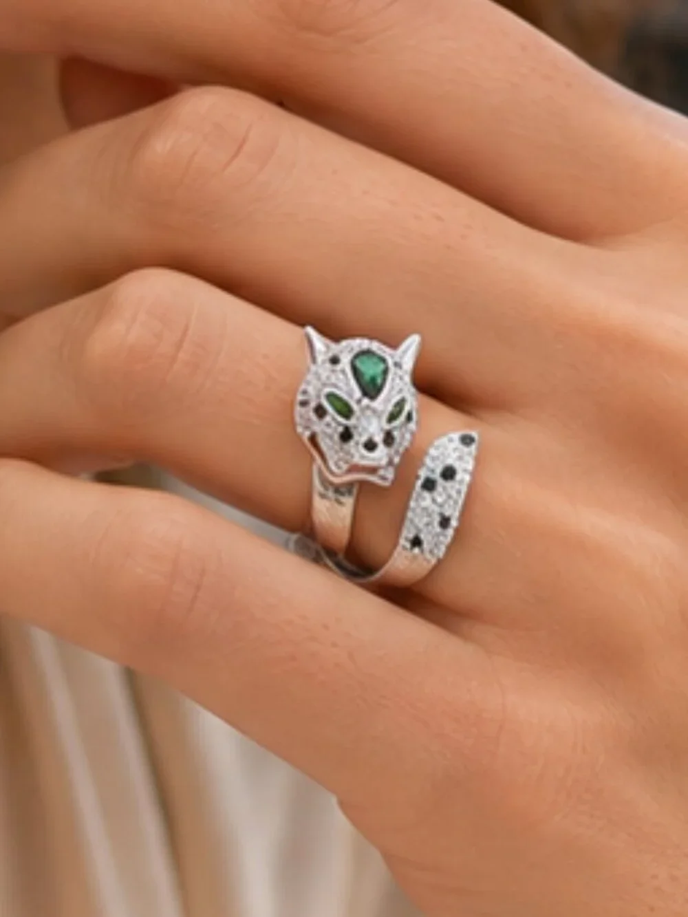 NEW Sterling Silver Dipped Panther Wrap Ring Size 8 CZ Statement Jewelry